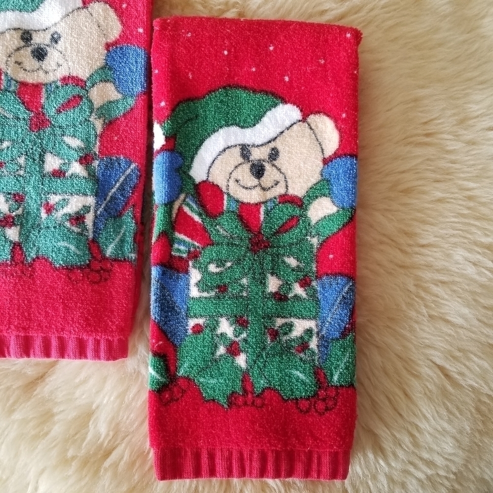 Vintage Holiday Teddy Bear Christmas Hand Wash Towels - Picture 6 of 9
